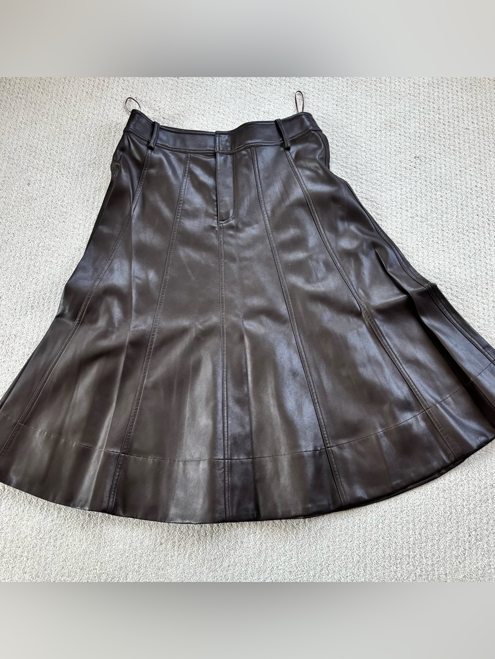 ASTR the label faux leather Women's Dark Brown A-Line Midi Skirt - Picture 2 of 4